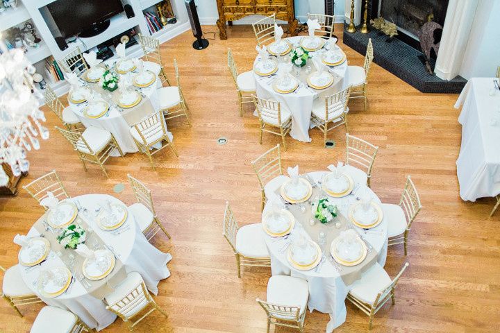 overheard photo of round wedding reception tables