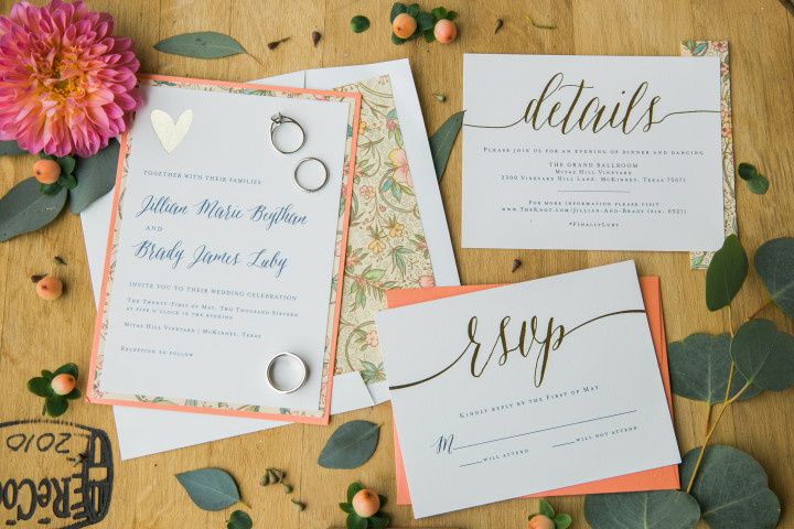 peach floral wedding invitation suite