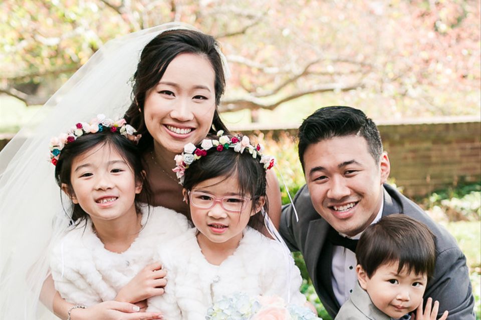 wedding couple with children