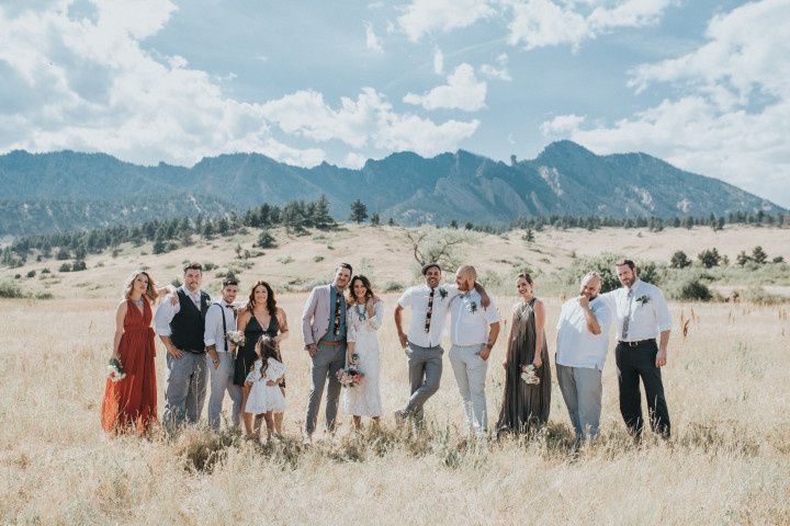 wedding party with mountain backdrop