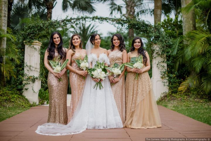 bridesmaids in gold