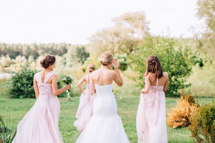 bridesmaids walking