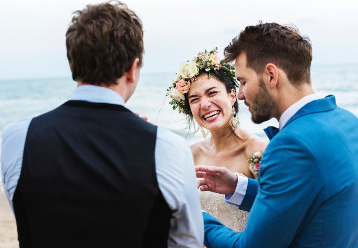 bride talking to wedding guest