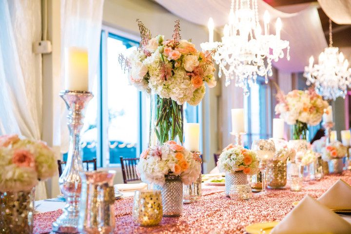 pink and gold wedding tablescape