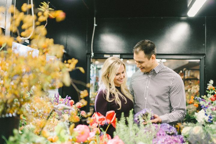 couple shopping for wedding flowers