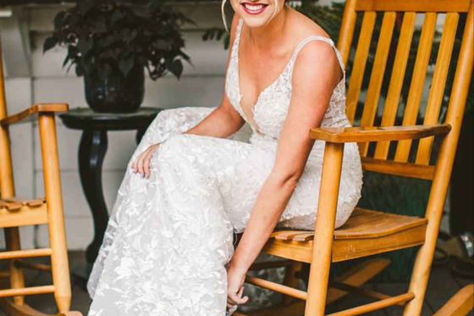 bride wearing blue shoes