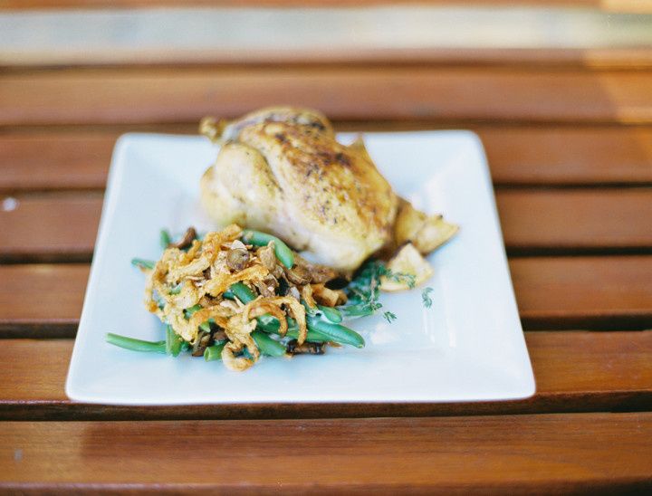 roasted chicken entree with green beans