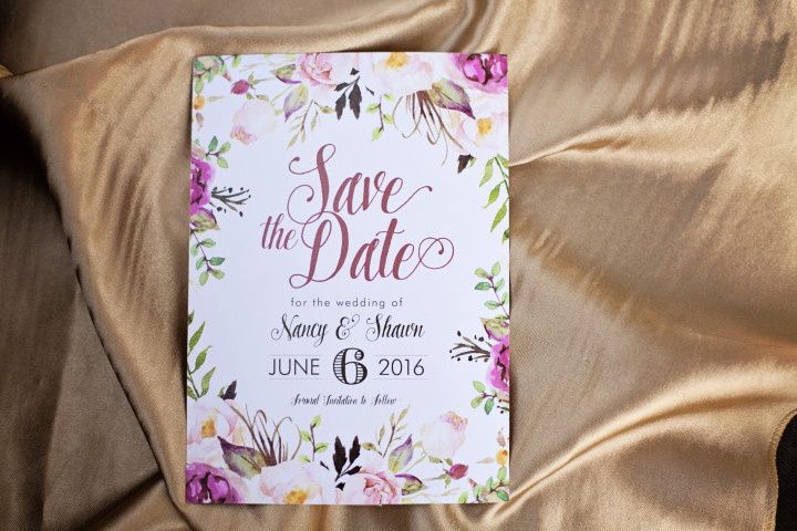 floral watercolor save-the-date