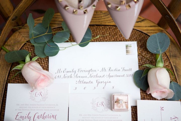 romantic invitation suite with calligraphy