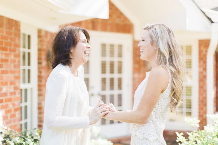 bride and guest at bridal shower 