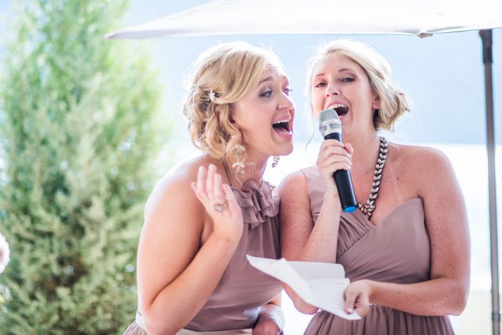 bridesmaids singing speech toast reception