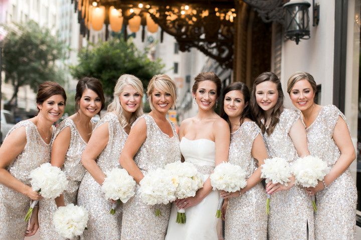 Bridal party in sequins with bride