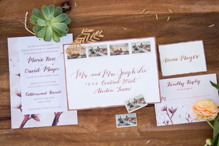 invitation suite with stamps, rsvp 