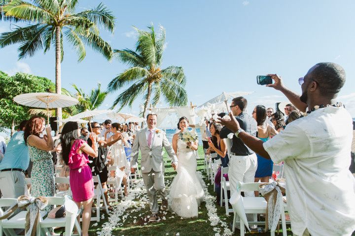 destination wedding bride and groom recessional