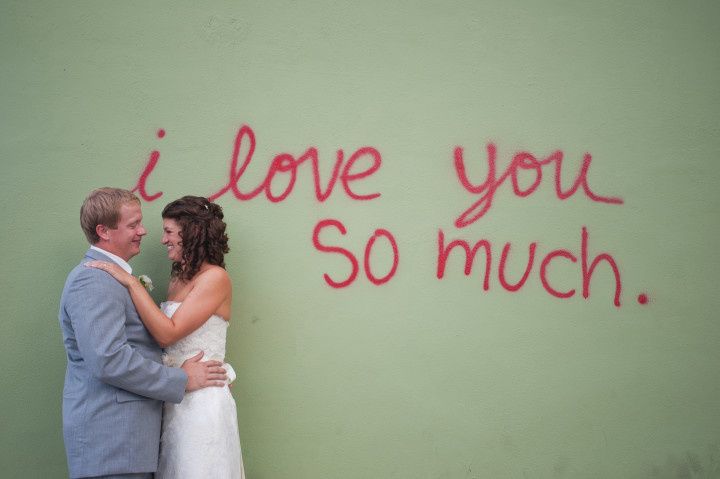 wedding photos in downtown Austin in front of I love you so much street art