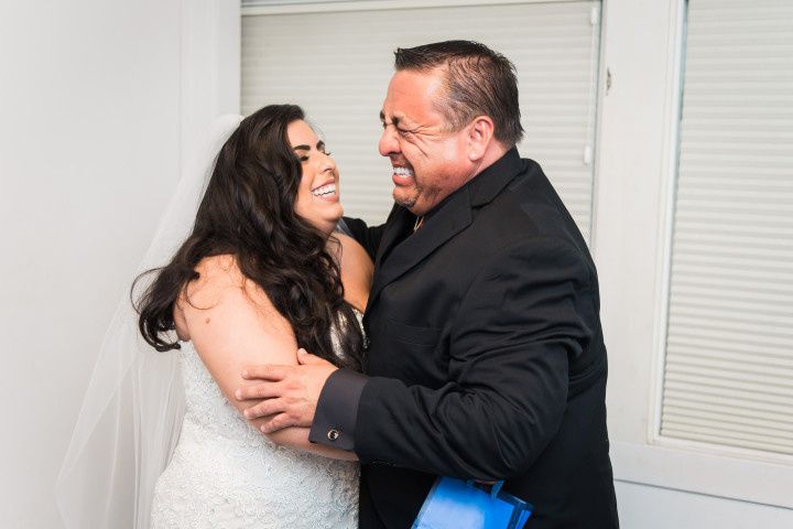 father and bride first look hugging nate messarra photography