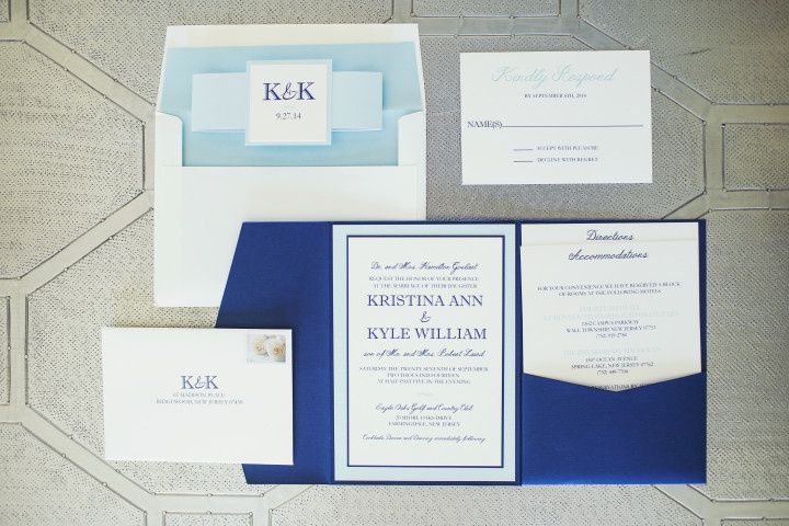 Blue and white invitation suite