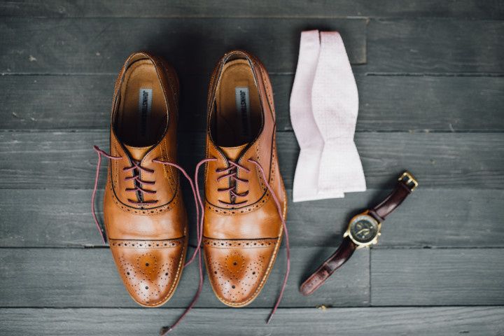 groom's shoes bow tie and watch