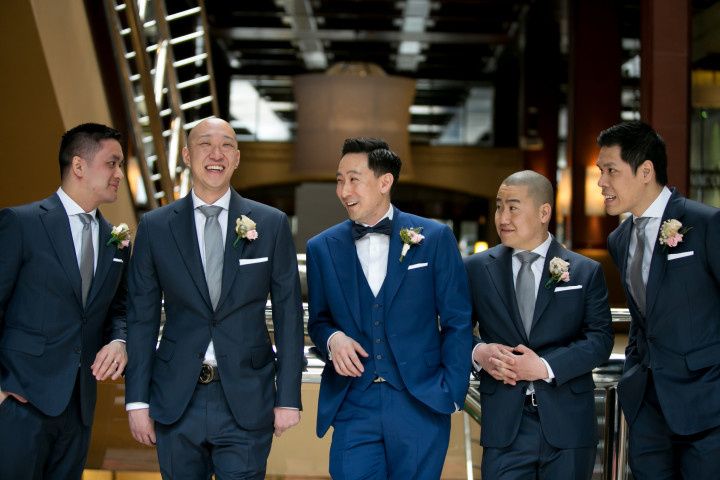relaxed groom and groomsmen