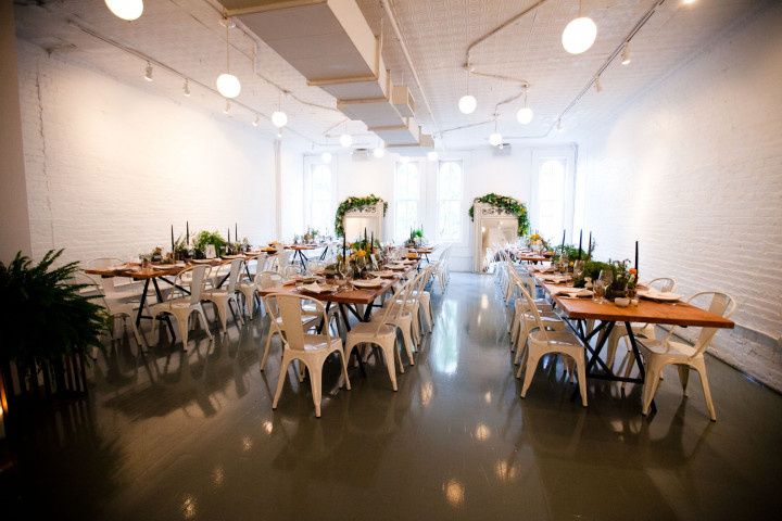 rectangle banquet tables modern restaurant reception new york city 