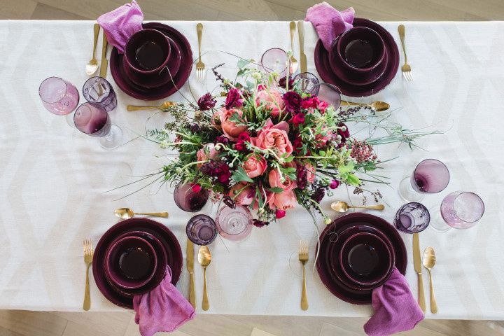 purple wedding tablescape