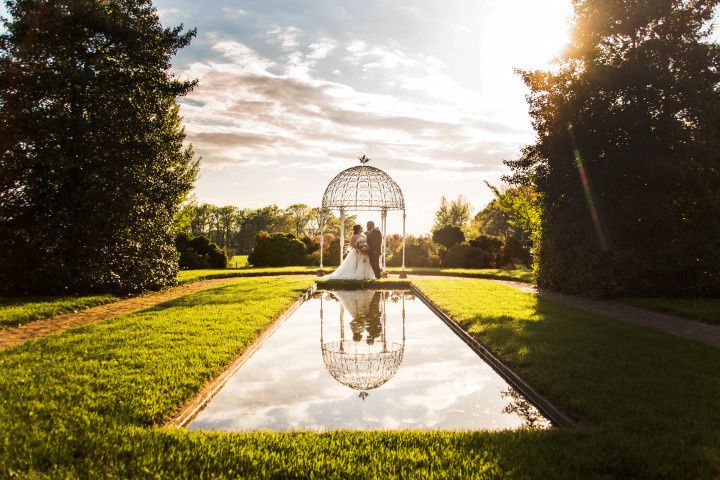 couple candid portrait gazebo maryland garden 