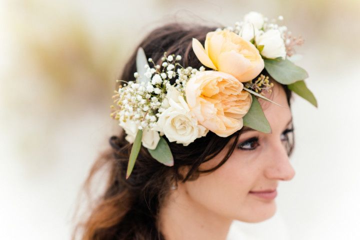 wedding hairstyle with flower crown 