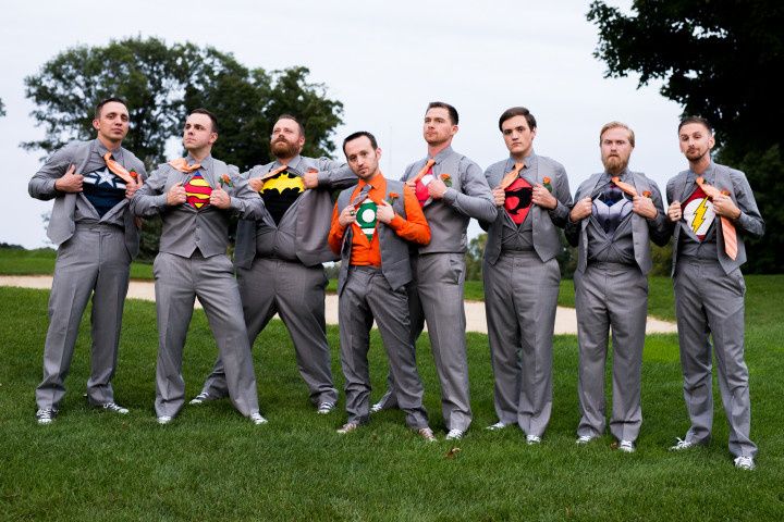 brett loves elle photography casual groomsmen attire orange gray