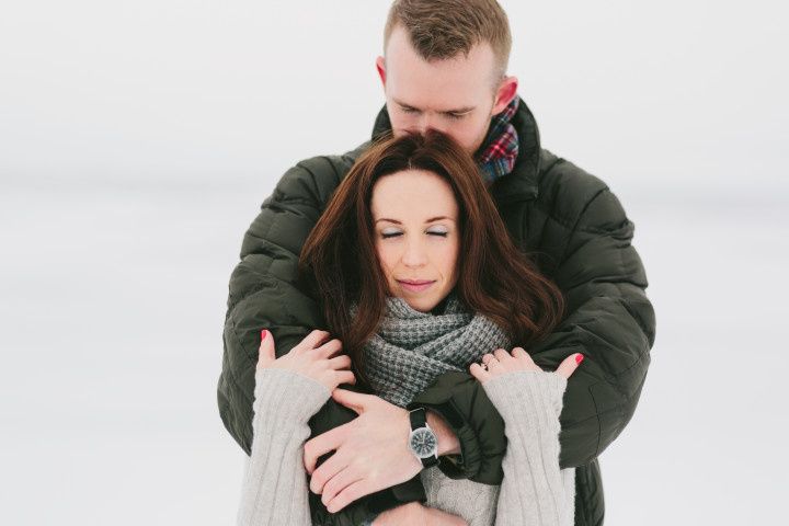 winter engagement photo session gray and green 