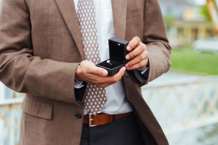 man with ring box about to propose 