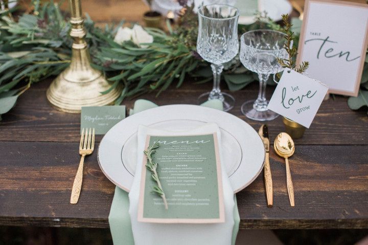 green and gold place setting 