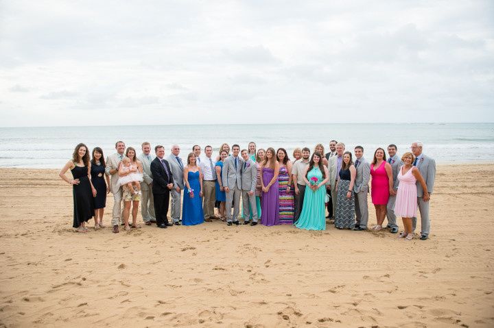 wedding guests group photo beach