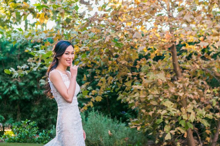 bride with finger to lips 