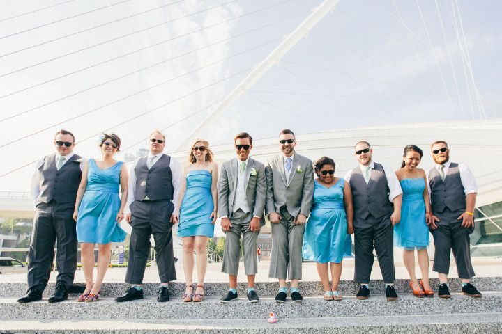 Bridesmaids and groomsmen in sunglasses
