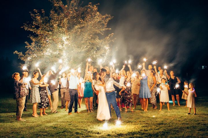 wedding guests with sparklers 