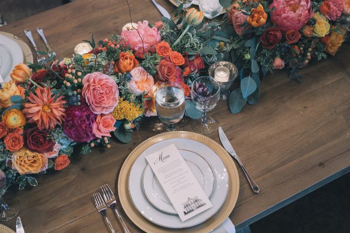 wedding tablescape with floral runner 