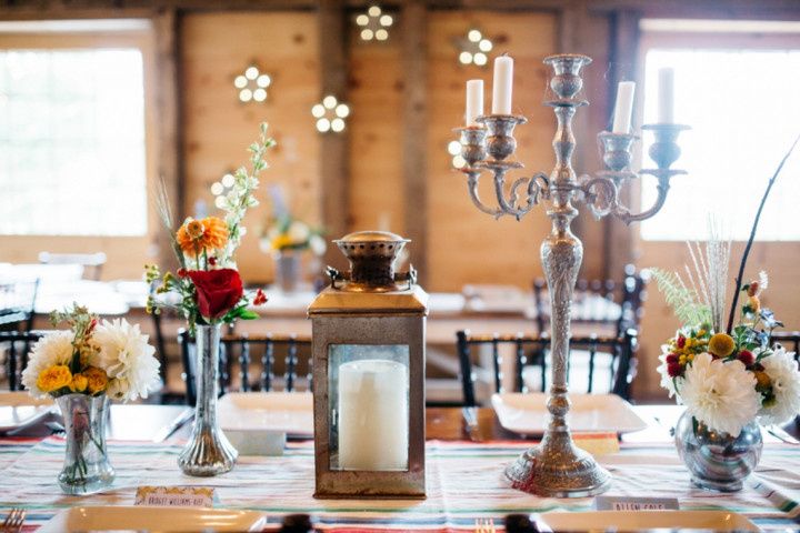 candelabra and vintage lantern centerpieces 