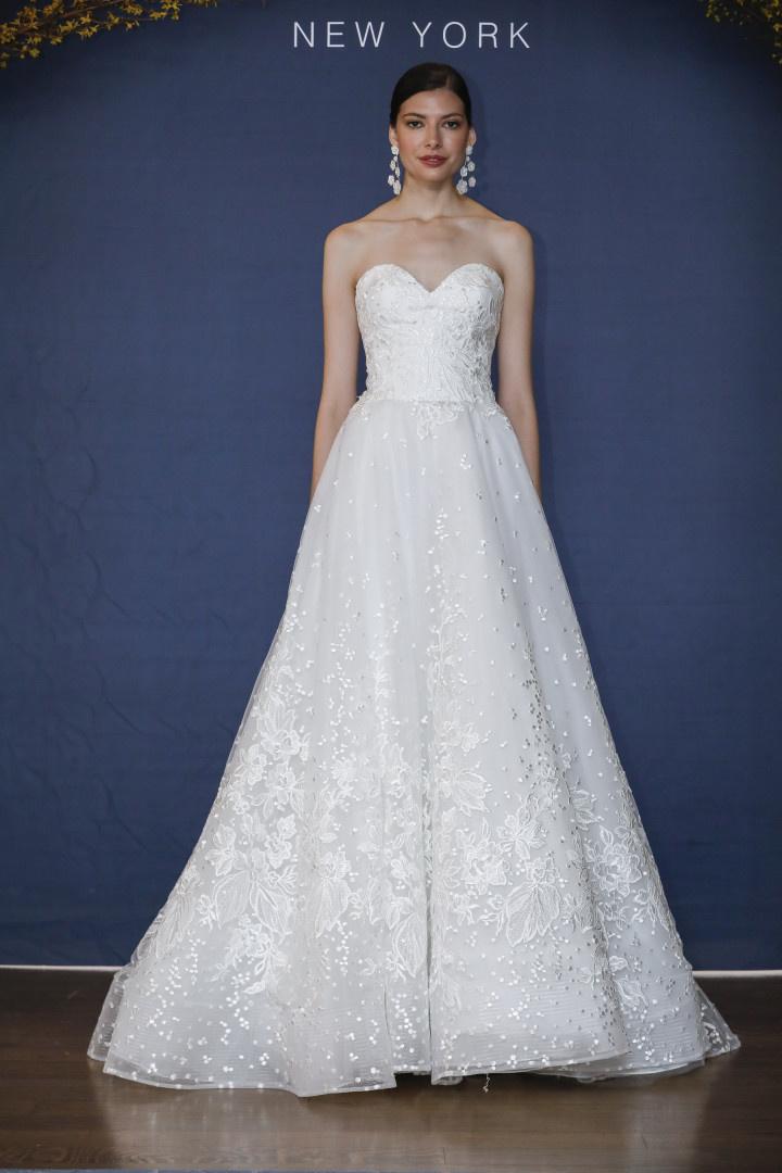 Style Faith: Sparkly V-Neck A-Line Gown with Flocked Dotted Tulle