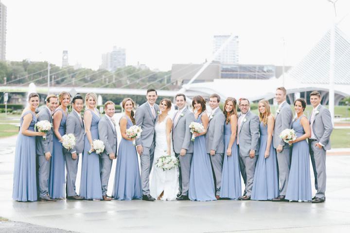 Bride and groom with wedding party at Milwaukee wedding venue