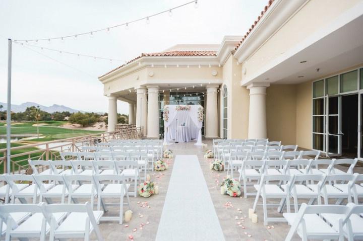outdoor wedding ceremony on patio at Las Vegas country club