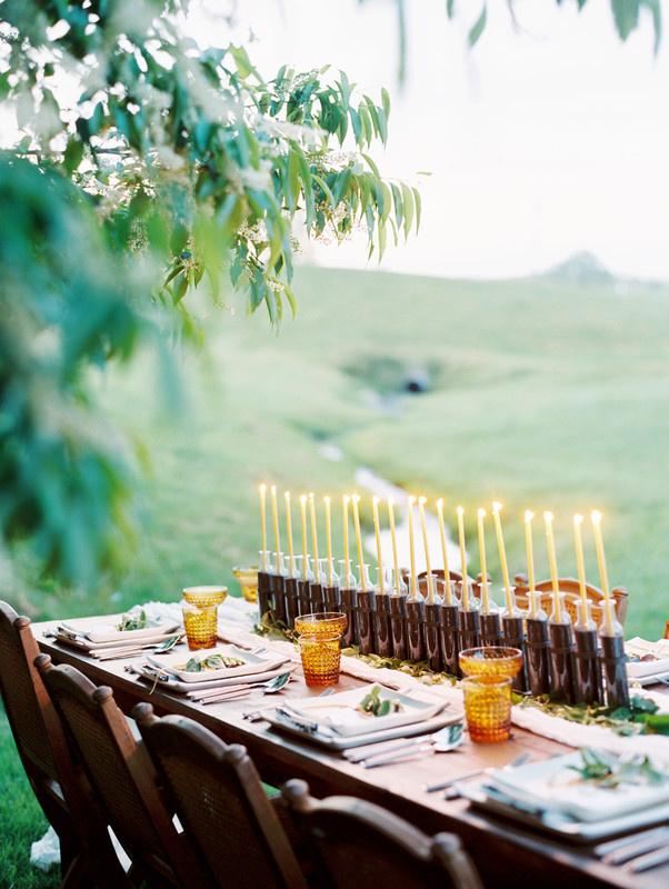 Brass Candlesticks on a Farm Table  Wedding table settings, Wedding  centerpieces, Autumn confetti