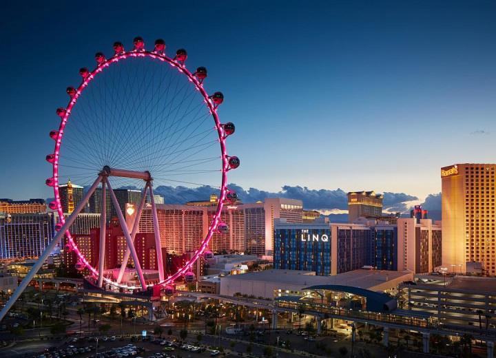 aerial view of High Roller observation wheel in Las Vegas