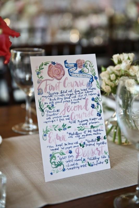 custom wedding menu sign with watercolor calligraphy