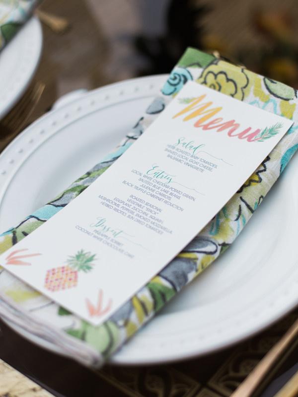 watercolor wedding menu card with rainbow color palette