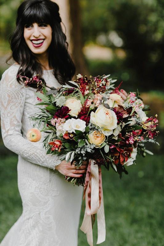 Rust Teal Burgundy Wedding Bouquet, Cascading Bouquet, Fall Wedding Bouquet  