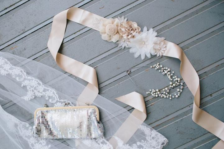 blush satin wedding dress sash with flowers