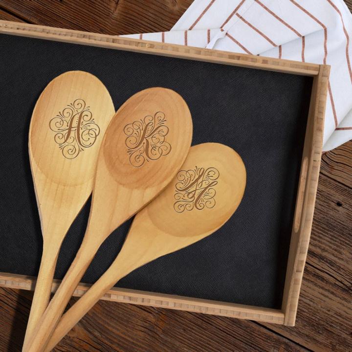 Monogram Wooden Spoon - Swirl Monogrammed Design - Personalized Gallery