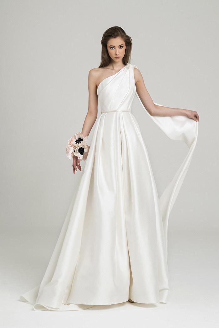 One shoulder a line wedding cheap dress