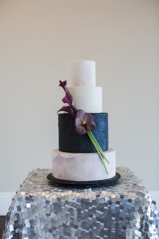 purple and silver wedding cake