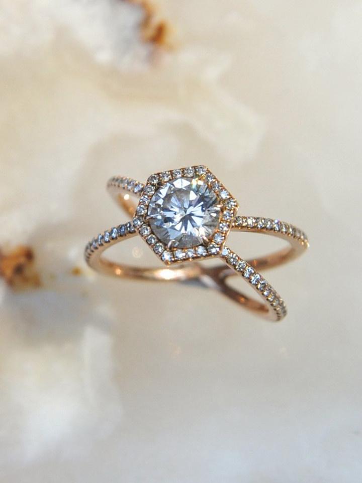 round and hexagon engagement ring